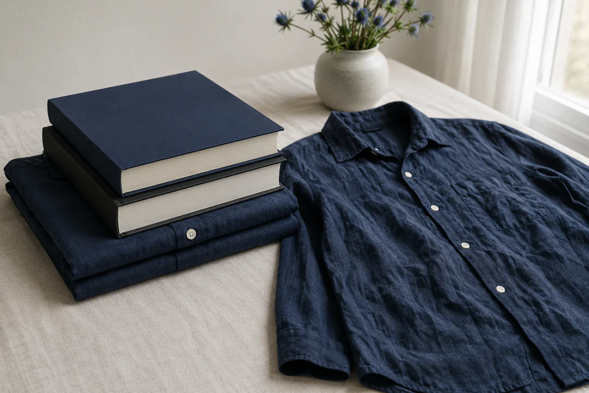 The crease test: shirts pressed under books, one unfolded to read the creases that remain