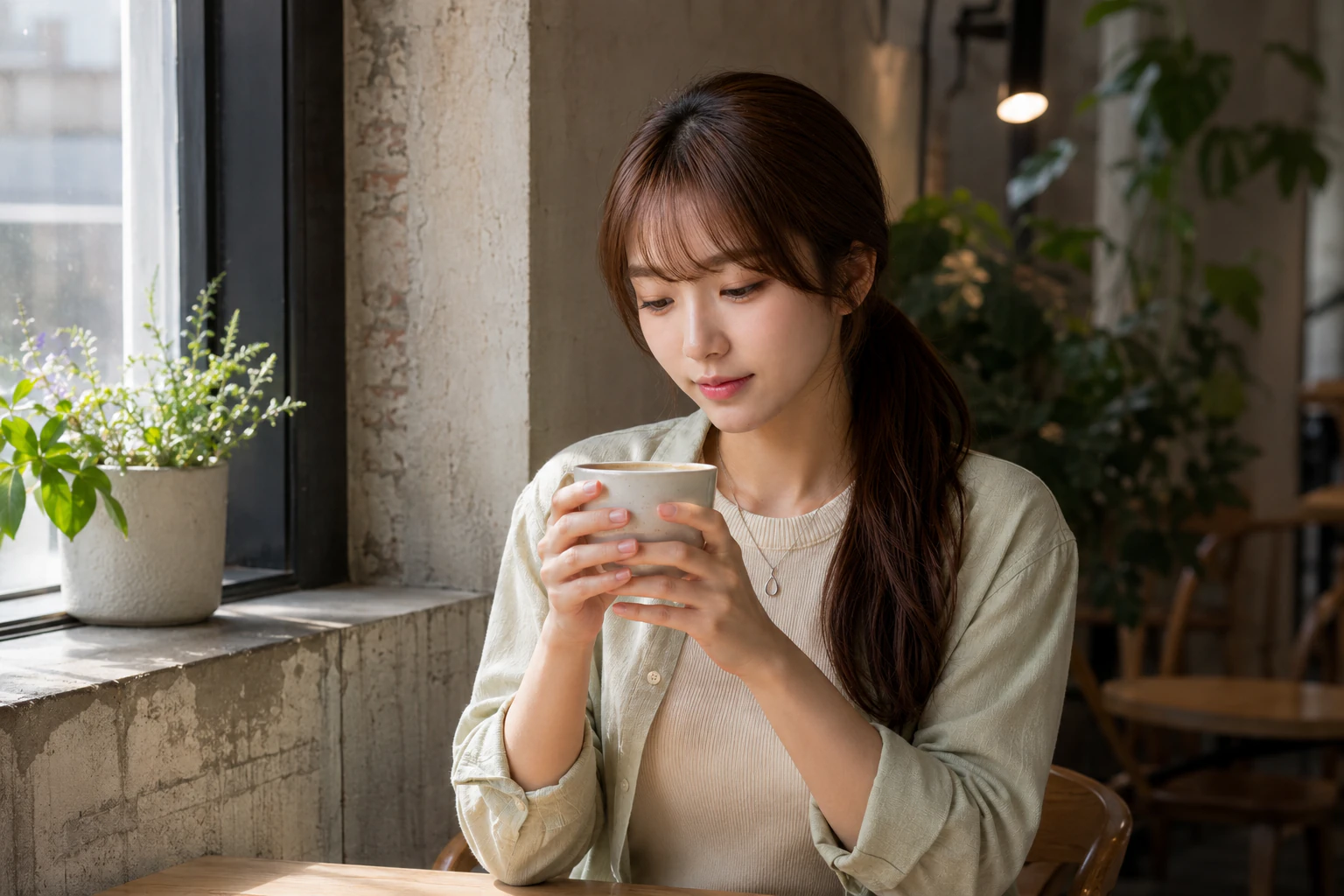 A window seat in a converted-factory style cafe, the first stop of the route