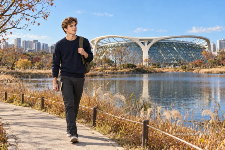 One dotted line between free and paid: Noah walks Seoul Botanic Park’s Greening Days with a map full of times — From Magongnaru Station Exits 3 and 4 through the Open Forest and Lake Garden to the free specimen exhibition on the second floor of the Plant Culture Center (rare plants in November), then the greenhouse and theme gardens — closing at 5 p.m. from November, last entry 4 p.m.