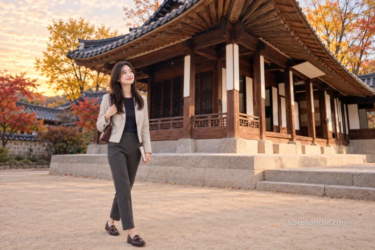 Rina walks Unhyeongung on a November evening, from Sujiksa by the gate to Irodang in the inner quarters — A 3-minute walk from Anguk Station Exit 4, free to enter and open until 9 p.m. on Tuesdays, Wednesdays, Fridays, Saturdays and Sundays in November — how to see Unhyeongung in the order Sujiksa → Noandang → Norakdang → Irodang