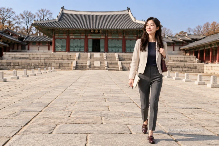 Rina walks Gyeonghuigung on a late-autumn afternoon, six boxes from Heunghwamun to Seoam — About 460 m from Seodaemun Station Exit 4 — how to see Seoul’s free “Western Palace” in the order Heunghwamun → Geumcheongyo → Sungjeongjeon → Jajeongjeon → Taeryeongjeon → Seoam