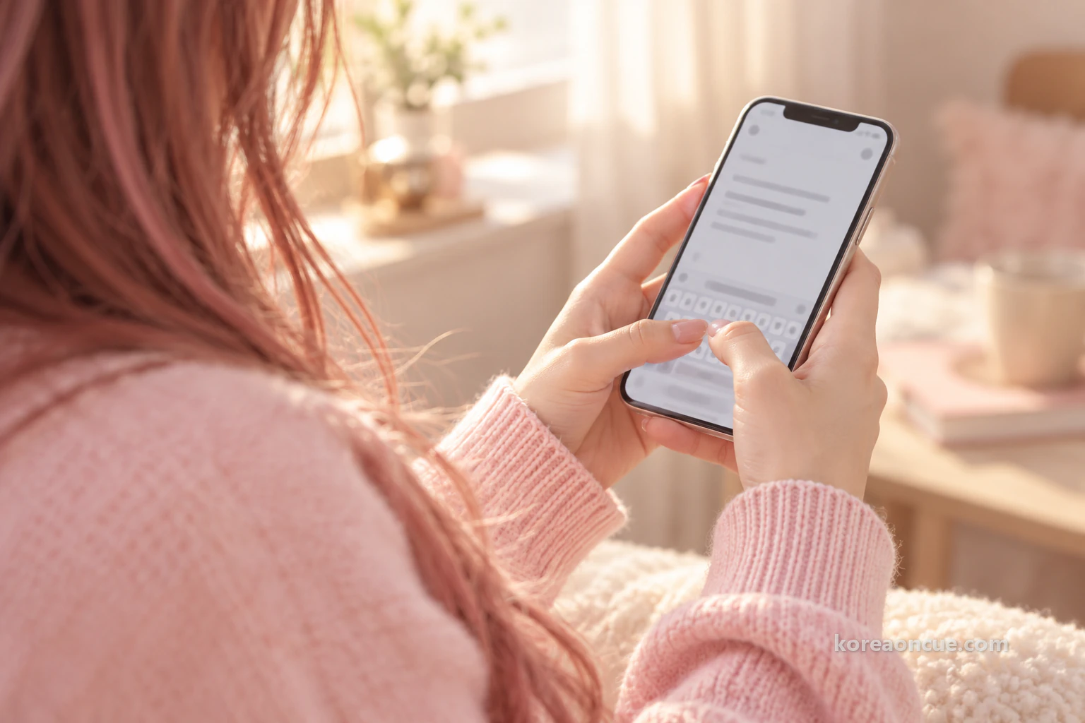 スマートフォンにメモを打ち込むヒナの両手。編集イメージ。